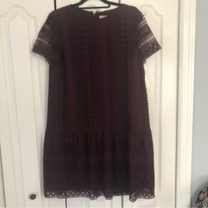 LOFT Burgundy Lace Flounce Dress